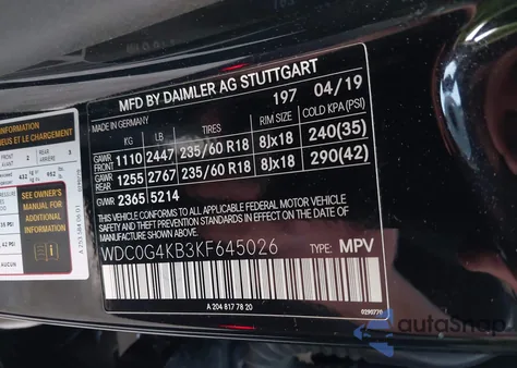 2019 Mercedes-Benz Glc 300 4Matic from USA, damaged, VIN WDC0G4KB3KF645026